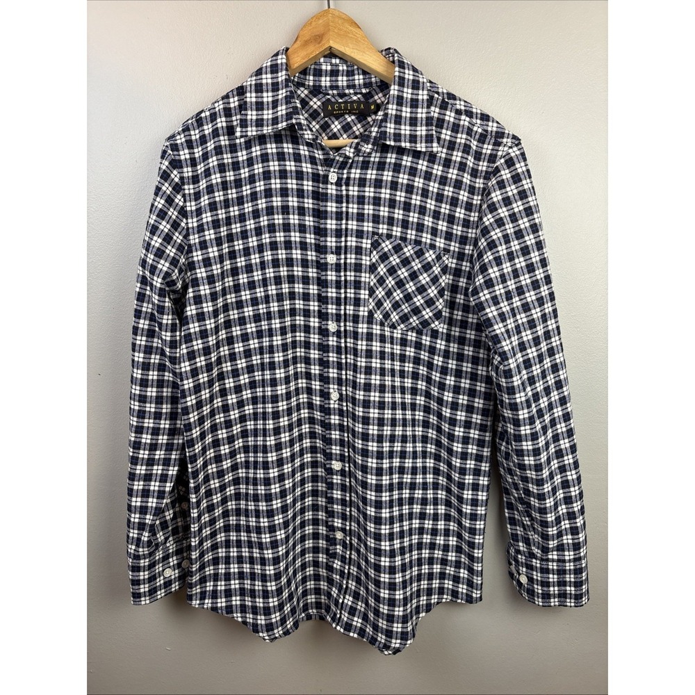 Activa‎ Long Sleeve Flannel Shirt Size Medium Blue Plaid